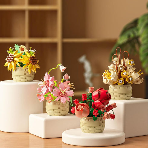 Vilbocr Set,Flower 6+ 201Pcs) Mini Flowers Building Block Blocks Toys,Plants and Succulent Toys,Building Block