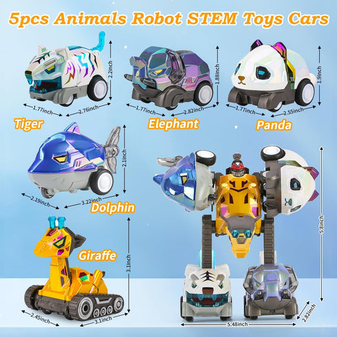 VUSUMOK 5-7 Cars,5in1 2-4,5pcs Transformer Toys for Ages Pull Back Toy Alloy Educational Kids Toys for Ages Animals