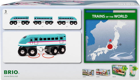 36086 3 BRIO World Trains of The World Shinkansen Hayabusa Train | Wooden Toy Train for Kids Aged Years Up