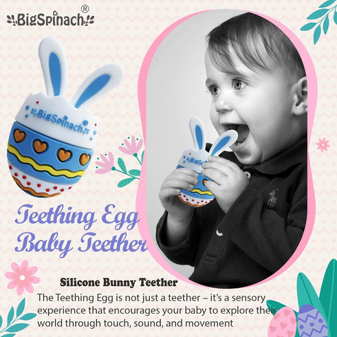 BIGSPINACH Easter Egg Baby Teether,Baby Teething Toy for Pain Relief,Silicone Bunny Rabbit Teether,Easter Gift
