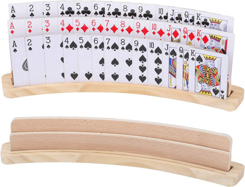 Exqline Curved Wooden Playing Card Holder Tray Rack Organizer Set of 2