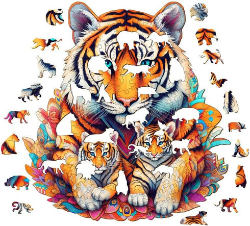 Wooden Puzzles for Adults, Tiger Family (L-270pcs) Unique Shaped Animal Wood Puzzles for Kids
