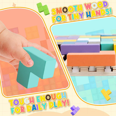 3+ 3D 3 4 5 6 7 10 JONEG Games for Year Olds Kids- Wooden Stacking Puzzles - Brain Teasers Russian Blocks Board - STEM