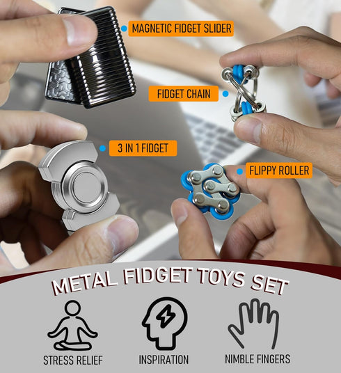 Rutanshenn Set Metal Fidget Toys Adults Magnetic Spinner Slider - Premium Stress Relief Desk Toy for Teens - Sensory