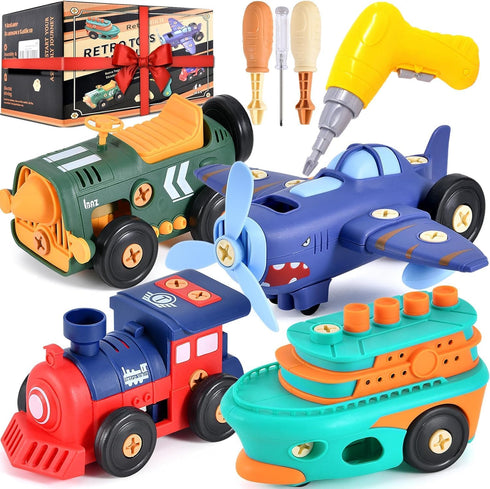 DICROON Take-Apart Electric Building Toys Car, Toddler & Kids Tool Set with Motor
