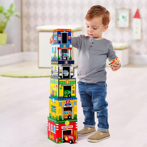 Community 1 2 3 Atoylink Toddler Sorting and Stacking Toys with Magnetic Wooden Cars & Helpers, Baby Number Blocks