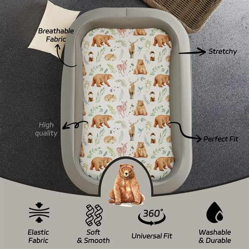 Jola's House 4 Pack Set Bassinet Sheets Woodland Forest Animals Wood Neutral Unisex Fitted Baby Bassinet Sheets