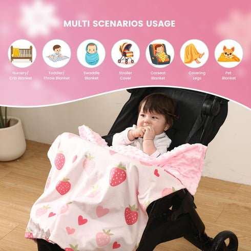 30x40 Inch Baby Blankets for Girls with Strawberry Pink, Super Soft Plush Lightweight Nursery Bed Blanket for Newborn