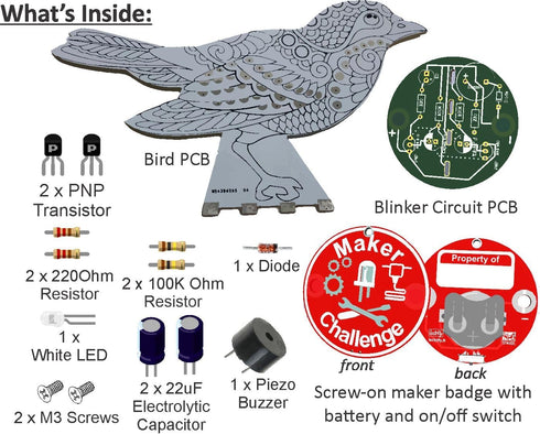 Learn to Solder Blinker Bird - DIY Electronics Project for Students and Adults, STEM Crafts