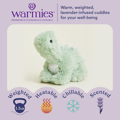 warmies Microwavable & Weighted Stuffed Animals, Green Long Neck Dinosaur - Heated Stuffed Animal Plushie for Warmth
