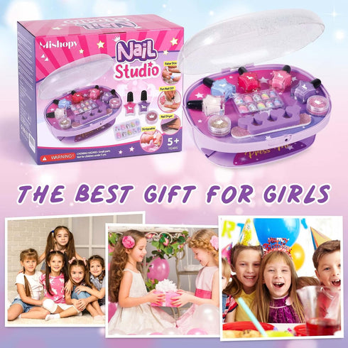 Set 3-12 Golray Kids Nail Polish for Girls, All-in-One Nail Art Kit - Dryer/ Glitter Powder/ False Nails/ Nail Decals/