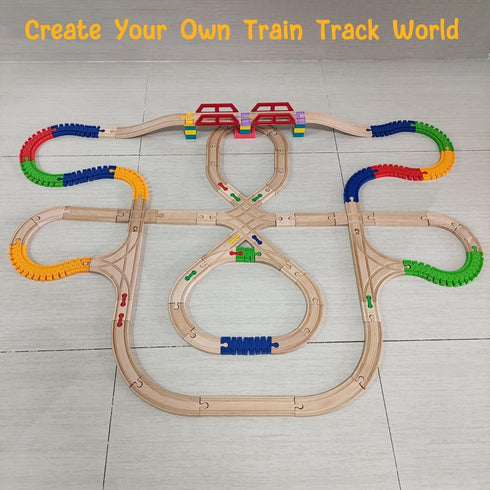 Set, 64 Pack 3+ Wooden Train Track Accessories pcs Train Track Connector, Compatible with All Major Brands Tracks