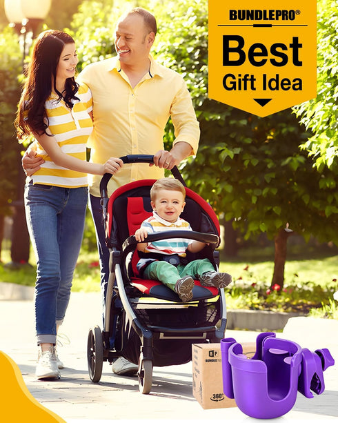 Universal Stroller Cup Holder with Mobile Phone Case, 2-in-1 Strollers Storage Rack, 360 Degrees Rotation Drink Holder