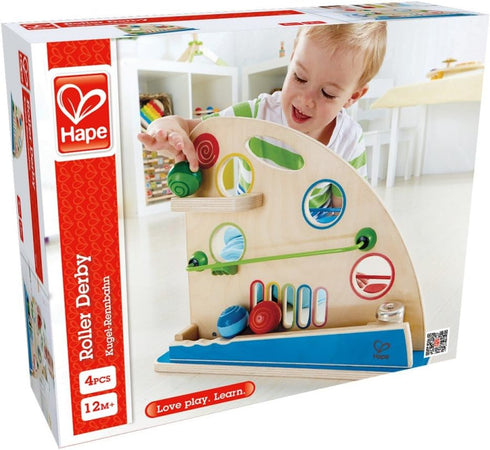 Award Winning Hape Totally Amazing Roller Derby Wooden Marble Racing Toy, Multicolor, 16.5" x 3.9" x 13"