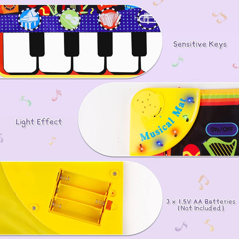 28 1-5 Musical Piano Mat for Toddlers - Music Sounds Floor Piano Keyboard Dance Playmat - Toy & Gift for Kids Years Old