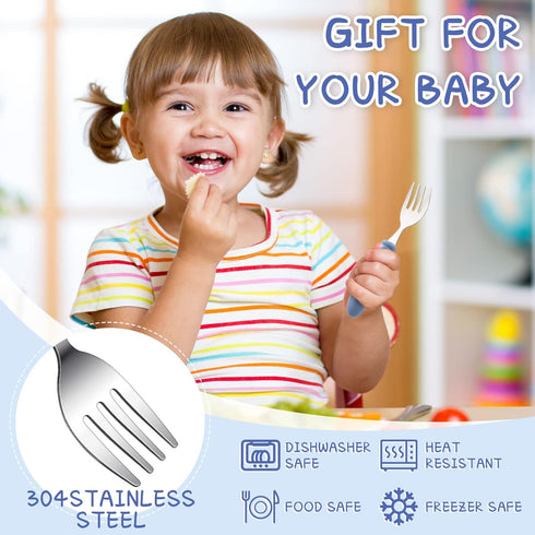 Chumia 9 Pieces Stainless Steel Toddler Forks, Kids Safe Utensils Set for Baby Self Feeding Training, Dishwasher Safe