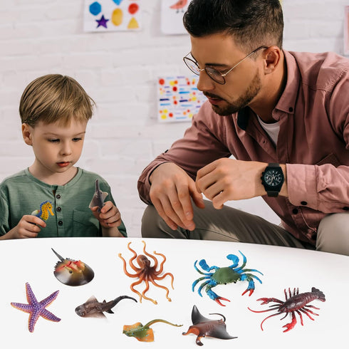 10Pcs Ocean Animals Toys Figures, Large Plastic Sea Creature Figurines Seahorse Starfish Crab Lobster Octopus Devilfish