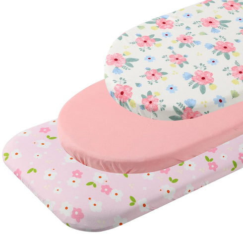 Onacosht Bassinet Sheets Set, 3 Pack for Baby Girl, Soft Jersey Knitted Fitted Sheets, Pink Floral