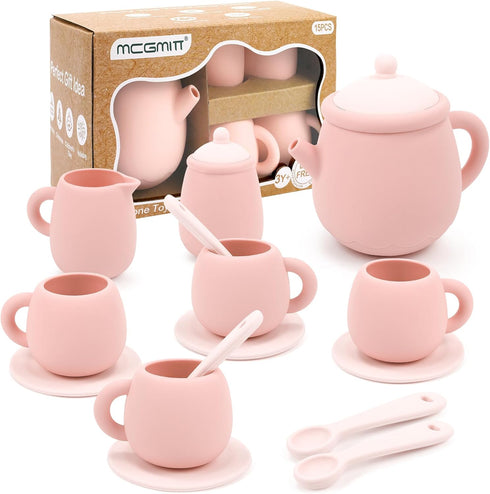 MCGMITT Silicone Tea Party Set, Toy Tea Set for Toddlers Kids, Includes