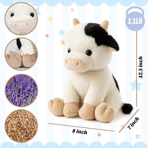 &Boys,12.5inch Easfan Microwavable & Weighted Stuffed Animals Cow Heating Plushie for Warmth-Comfort Cute Soft Plush