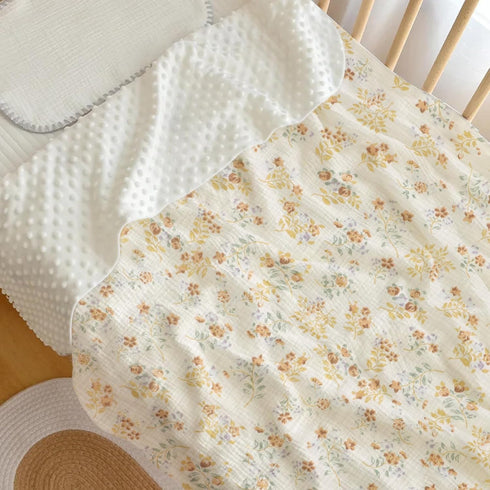 Fluffy-backed Reversible Baby Swaddle Blankets - 100% Muslin Cotton Front, Plush Dotted Fleece Back 30 x 41 Inches