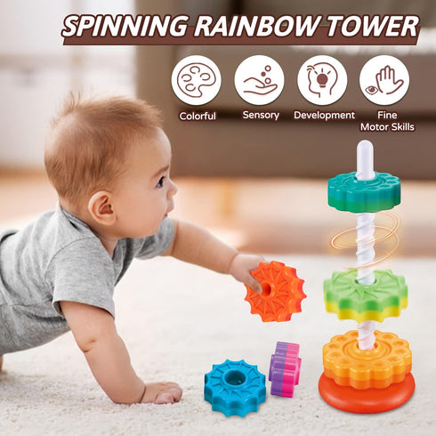 Baby Spinning Stacking Toys for Toddlers 1-3, Rainbow Ring Stacker Montessori Toys for 6-12 Months, Christmas Gifts