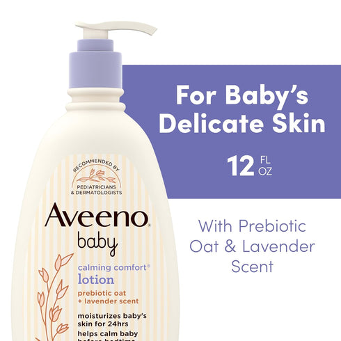 12 oz Aveeno Baby Calming Comfort Moisturizing Body Lotion with Relaxing Lavender & Vanilla Scents, Non-Greasy Baby