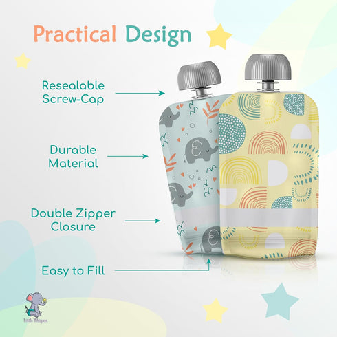 Little Whispers 10 Pack LittleWhispers Reusable Baby Food Pouches - Refillable with Applesauce, Yogurt, Fruit Puree