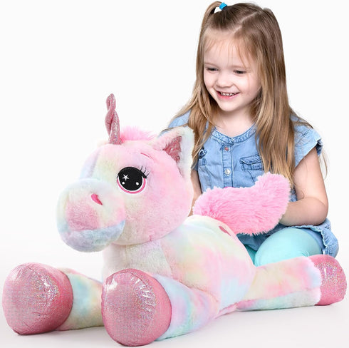 Tezituor 32in Giant Unicorn Plush Toy - Cute Rainbow Pink Unicorn Stuffed Animal - Birthday Decorations
