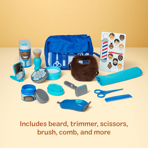 Set (16 3+ Melissa & Doug Barber Shop Pretend Play for Kids Piece) Shaving Toys, Wearable Beard & Grooming Accessories
