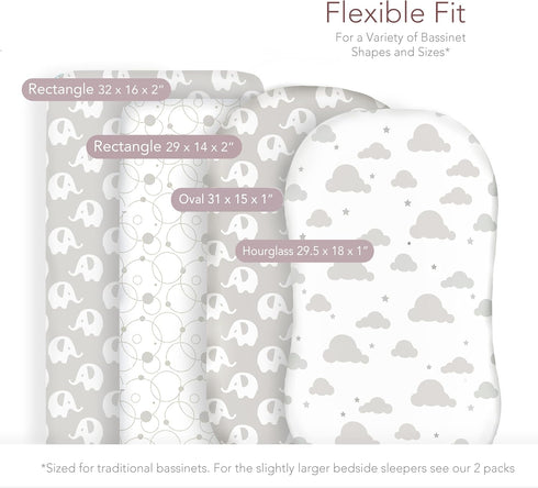 100% 3 Organic Cotton Fitted Bassinet Sheets Perfectly Compatible with Halo, Snoo, Graco, and All Other Standard Size