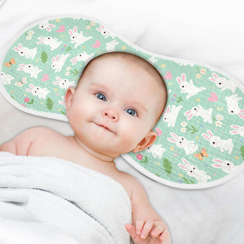 decor gift 4 Pack 22x11in Cotton Muslin Burp Cloths Large Breathable Cute Bunny Rabbit Butterfly Flower Light Green