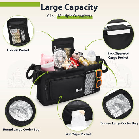 ZZM Parent Console Stroller Organizer Compatible with WONDERFOLD W2&W4&X, Jeep Wrangler, EVER ADVANCED Wagon,