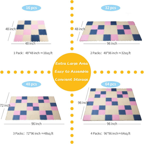 12 12 Inch 16 0.4" Foam Floor Mats for Kids, x Tiles thickness Foam Play Mat, Non-Toxic Square Interlocking Floor Mats
