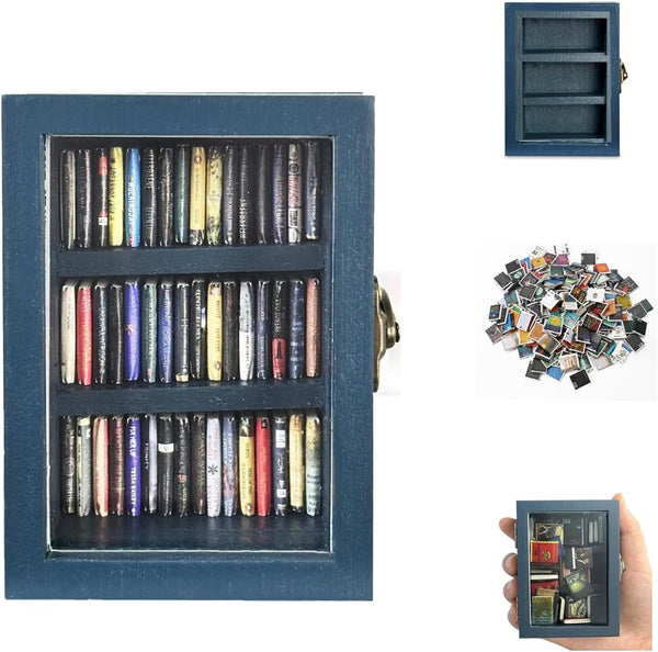SIHPTO Anxiety Mini Bookshelf Ornament Small Bookshelf Miniature Library with 60pcs Mini BooksDoll