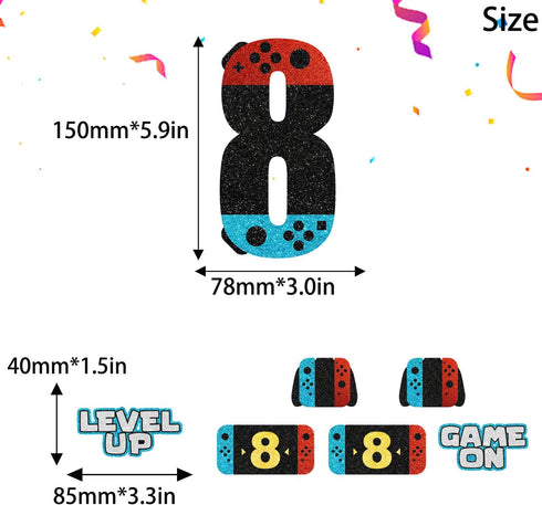 Teen Video Game Unlock Level UP 8 Happy Birthday Cake Topper 7 - PC Set - Perfect Video Game Birthday Party, Game Night Party Decorations for Boys or Girls -SugarGera