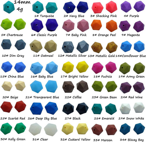 50pcs 14mm Silicone Polyhedron Pearl Beads Silicone Icosahedron Beads for Keychain Mom Necklace Making DIY Craft Jewelry Beading Accessory