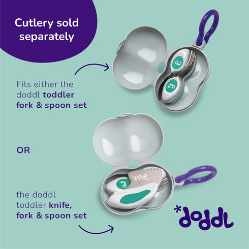 doddl Toddler Travel Utensil Case, Fits Toddler Fork, Spoon and Knife Sets, Clips to Bags & Strollers, Dishwasher Safe