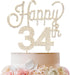 LINGTEER Happy 34th Birthday Gold Rhinestone Cake Topper - Cheers to 34 Years Old Anniversary Party Decorations