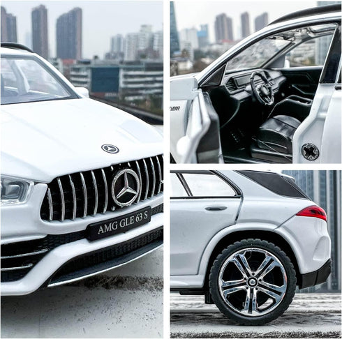 Benz GLE63S AMG Model Car 1/32 Alloy Diecast Pull Back Toy Car with Light and Sound for Boys Girls Gift (White)