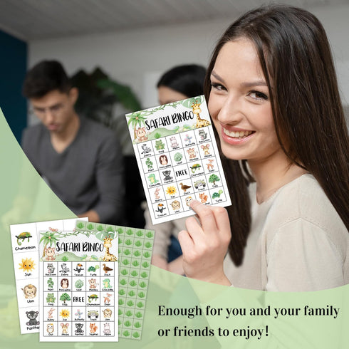 Neutral Gender Reveal Party Bingo Game, 24 Player Safari Jungle Animal Cards for Family Activity, Pregnancy Announcement