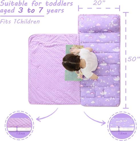 lasoftan Toddler Nap Mat with Pillow and Blanket, Extra Large Rolled Napping Mats,Slumber Bags for Boys Girls,Kids