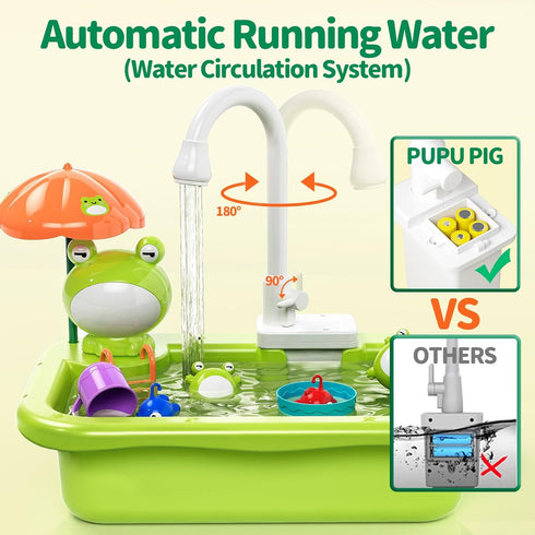 Pupu Pig Set Play Sink with Running Water, Kitchen Play Sink Toy with Electric Faucet, Play Kitchen Accessories