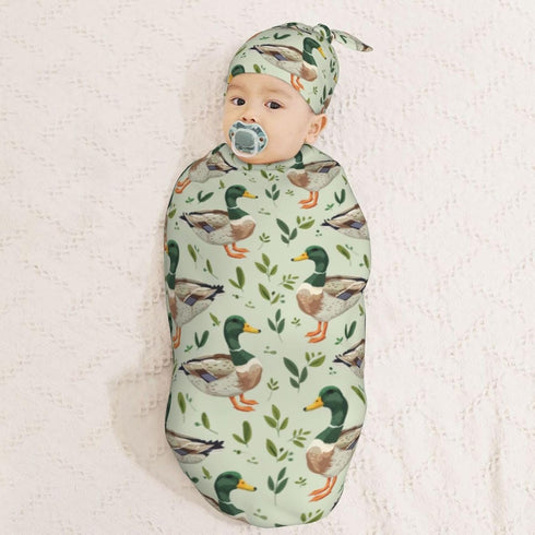 Sets Farm Animal Cute Mallard Duck Newborn Swaddle Blankets Hat Soft Baby Receiving Blanket Swaddle Sack for Baby