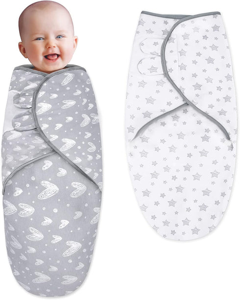 0-3 4 Pack Biloban Baby Swaddles Months for Boy & Girl, Cotton Swaddle Blanket, Newborn Essentials, Lovely Grey Print