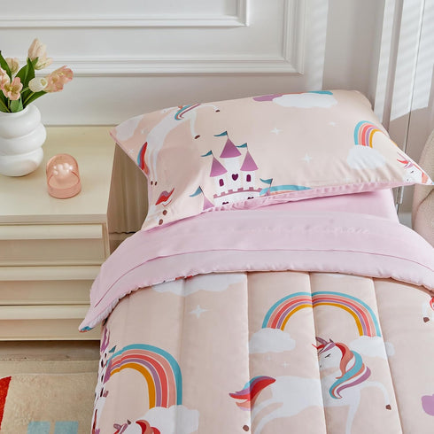 4 Set Set 1 Set 1 1 1 Pieces Toddler Bedding for Girls Light Pink Unicorn Toddler Bed - Soft Castle Rainbow Cute
