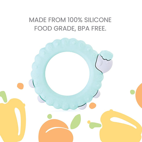 Lulyboo Baby Silicone Sensory Teething Sheep, Easy to Grip, Self Soothing Pain Relief for Teething, 0-12 Months, Aqua