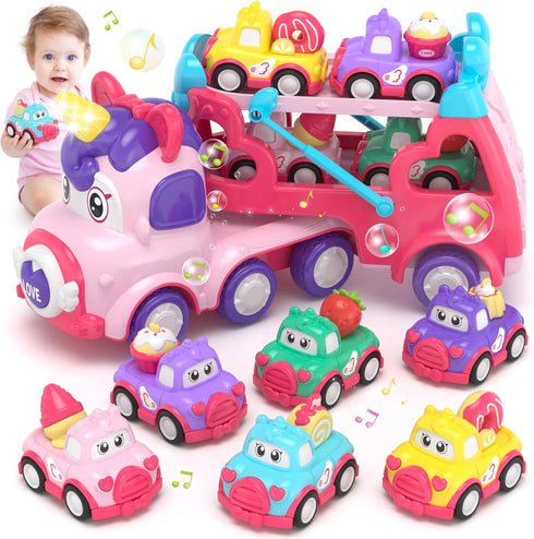 usrela 7 in 1 Unicorn Carrier Truck Toy for 1 2 Year