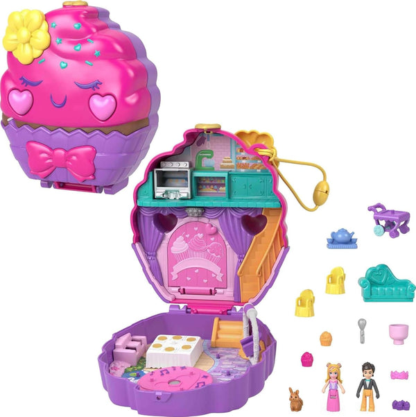 Polly Pocket Something Sweet Cupcake Compact Playset with 2 Micro Dolls & Accessories, Travel Toys with Surprises