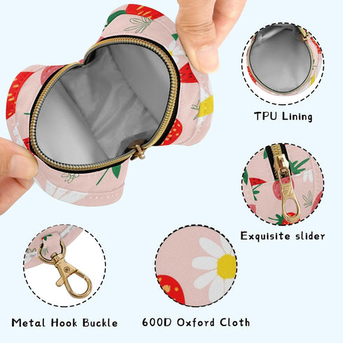 Strawberry Round Pacifier Storage Case with Zipper, Portable Pacifier Case for Travel, Diaper Bag & Purse, Pacifier